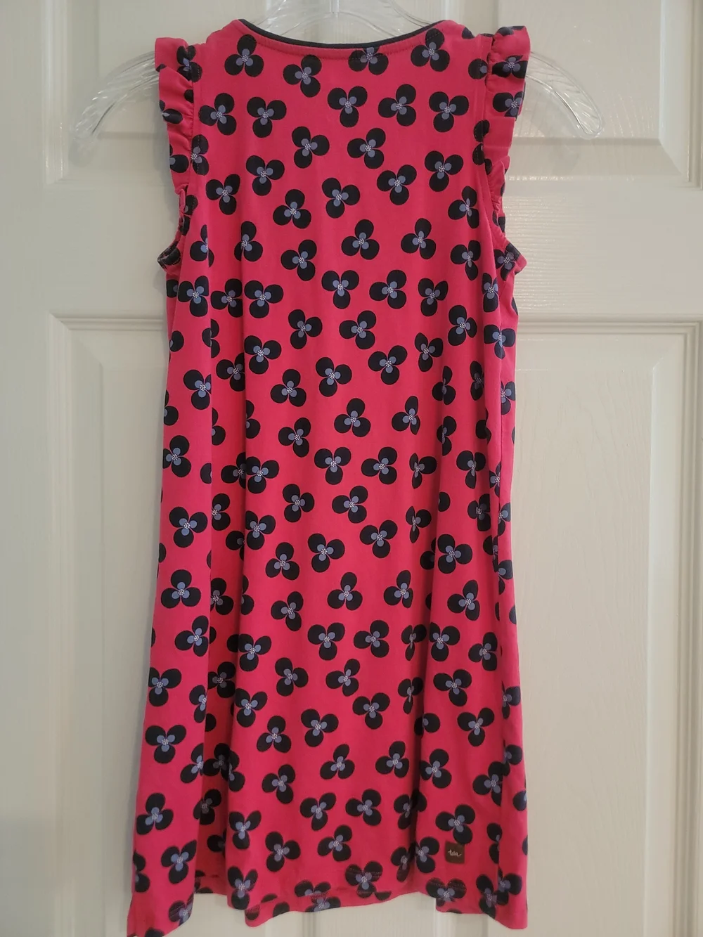 Tea Collection Girls Pink Blue Floral Cotton Double Breasted Ruffle Dress Size 8